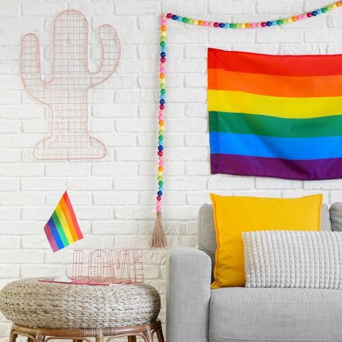 Image of Equsion Wooden Bead Garland with Tassels, Extra Long Fireplace Wood Bead Garlands Rustic Farmhouse Vintage Boho Beads Garland for Party Home Decor Tiered Tray Decorative Beads(Rainbow Color)