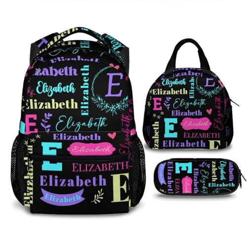 School Backpack with Lunchbag for Kid Boys Girls, Back to School Supplies Gifts, Custom 3 in 1 Black Backpacks with Pencil Case Matching Combo for Primary Preschool Kindergarten