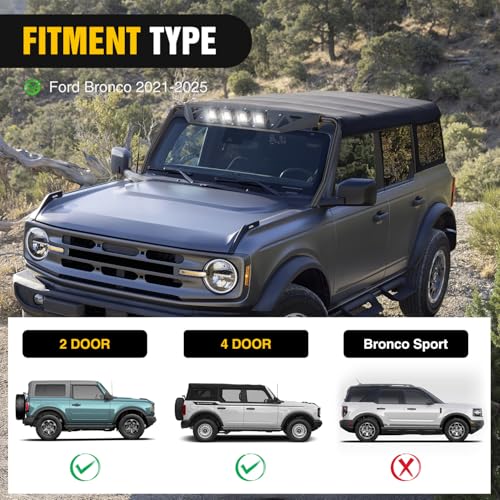 Image of Nilight Windshield Frame Cover for 2021-2026 Ford Bronco 2 /4 Door | with light for 2021 2022 2023 2024 2025 2026 Accessories Roof Sun Visor Cowl Body Armor with 4 x LED Lights Black