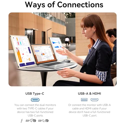 Premium Portable Monitor,15.6" Laptop Screen Extender, Ultra-Slim Travel Monitor with Speakers USB-C, FHD 1080P IPS Dual Display Extension, Compatible with Windows Chome Linux Android... - Image 6