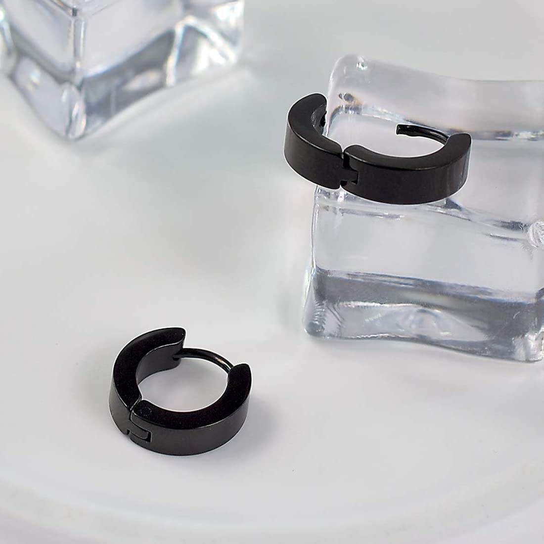 LEEQ Kolczyki męskie/damskie ze stali nierdzewnej matowe czarne srebrne 4 mm / 12 mm klasyczne kolczyki 2 szt., 4 sztuki (1 sztuka), drewno, metal, tytan, srebro, 4 sztuki (1), drewno, metal, tytan,