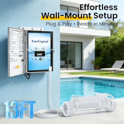 EverCrystal Salt Water Pool Chlorinator System - Up to 40,000 Gallons, Self-Cleaning Salt Chlorine Generator, Clear Housing, Flow & Temp Sensors, 1 Year Warranty