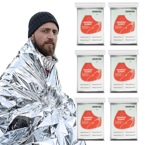 Bafiwu Rettungsdecke Rettungsfolie Silber 210x160cm 6 Stück, Rettungsdecken für Auto, Erste Hilfe, Camping, Wandern, Überleben, Marathons