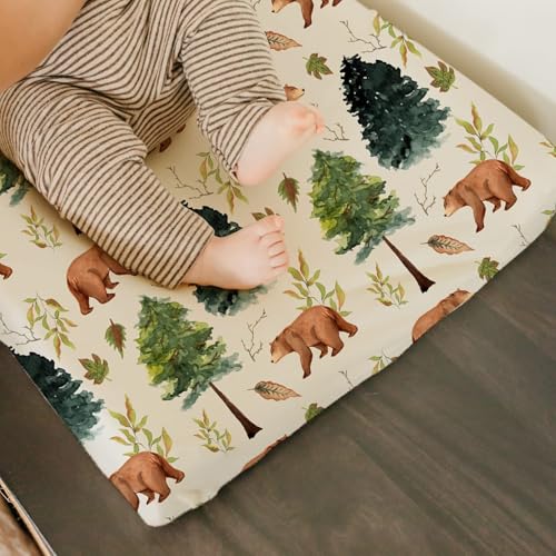 Image of BROLEX Changing Pad Covers for Baby: Boy Girls Ultra Stretchy Soft 2 Pack, Brown Polar Bears