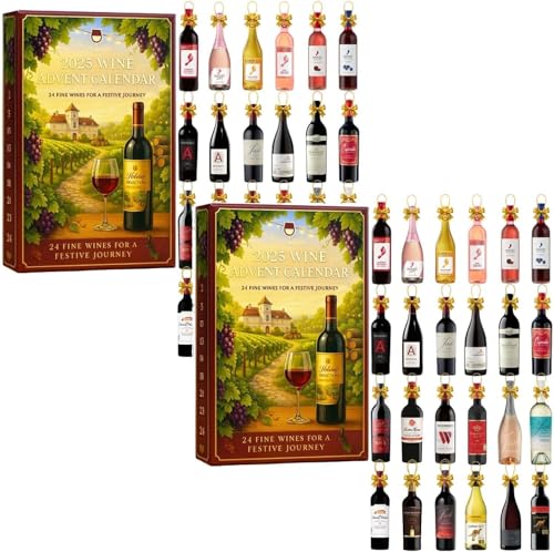 Calendario de Adviento de vino 2025, cajas de calendario de Adviento de vino de 24 días de Navidad, un viaje diario de degustación a través de los diversos sabores de los vinos (2 uds.)