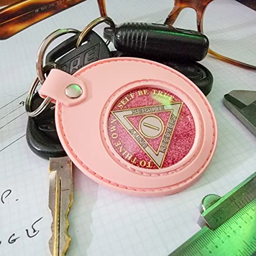 AA-Coin-Holder-Keychain-Displays-Both-Sides-of-Sobriety-Chips-Medallions-Recovery-Coins-and-Tokens-Also-Fits-Apple-Airtag-Waterproof-Scratchproof-Soft-Silicone-Key-Ring-Pink