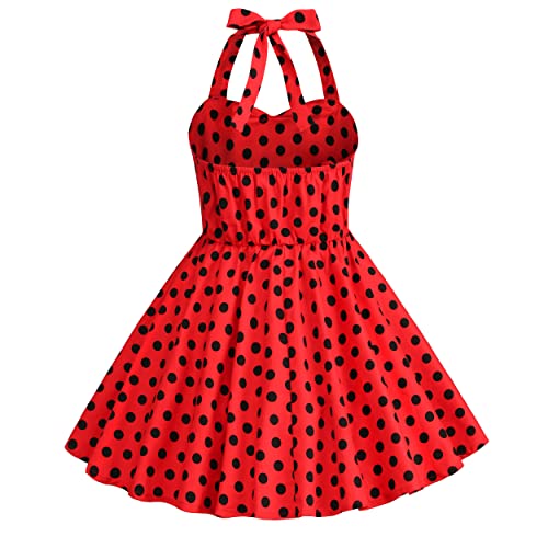 Kids Girls 50S Vintage Polka Dot Dress Retro Rockability Girls 1950S Princess Girl Dress Retro 1950S Dresses Kids Halter Party Dress For Carnival Christmas Dresses For Girls Polka Dot Red 9-10 Years #TOP2