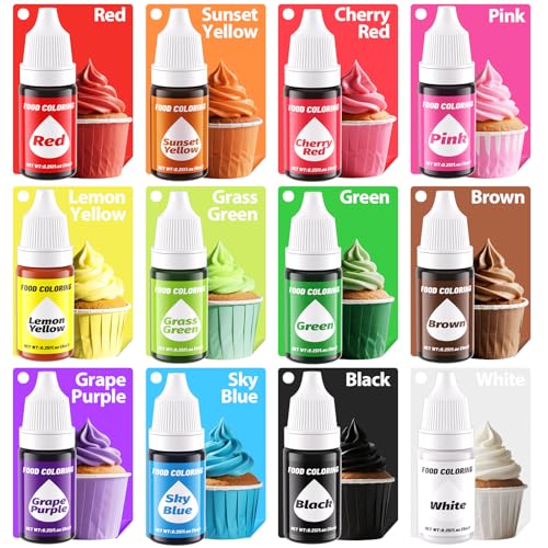 Image of 12 Color Gel Food Coloring Liquid Set, KATSPRO Food Grade Tasteless Vibrant Food Coloring Dye for Baking Icing Cake Decorating Cookie Fondant, Frosting, Cookies, Christmas Baking, Easter Egg and DIY Supplies Kit - 0.25 Fl.oz(6ml) /Bottles