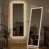 Full Length Mirror with Lights, 71' x 26' LED Floor Mirror, Full Body Dressing Standing Mirrors with Dimming & 3 Color Lighting, Hanging Mounted Mirrors for Living Room Bedroom Cloakroom