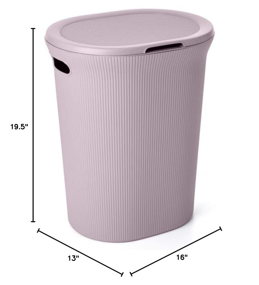 Image of Superio Ribbed Collection - Decorative Plastic Laundry Hamper with Lid and Cut-Out Handles, Lilac Purple (1 Pack) Basket Organzier for Bedroom Bathroom College Dorm Room 40 Liter