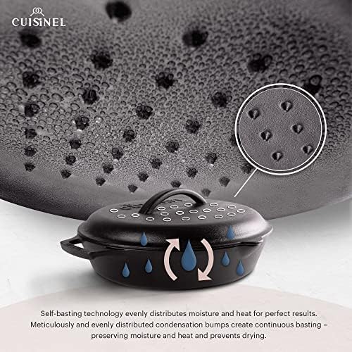 Cuisinel Cast Iron Lid - Fits 12"-Inch / 30.48-cm Lodge Skillet Frying Pans or Braiser + Silicone Handle Holder + Care Guide - Pre-Seasoned Replacement Cover - Indoor/Outdoor, Oven, Fire, BBQ Safe - Thumbnail 3