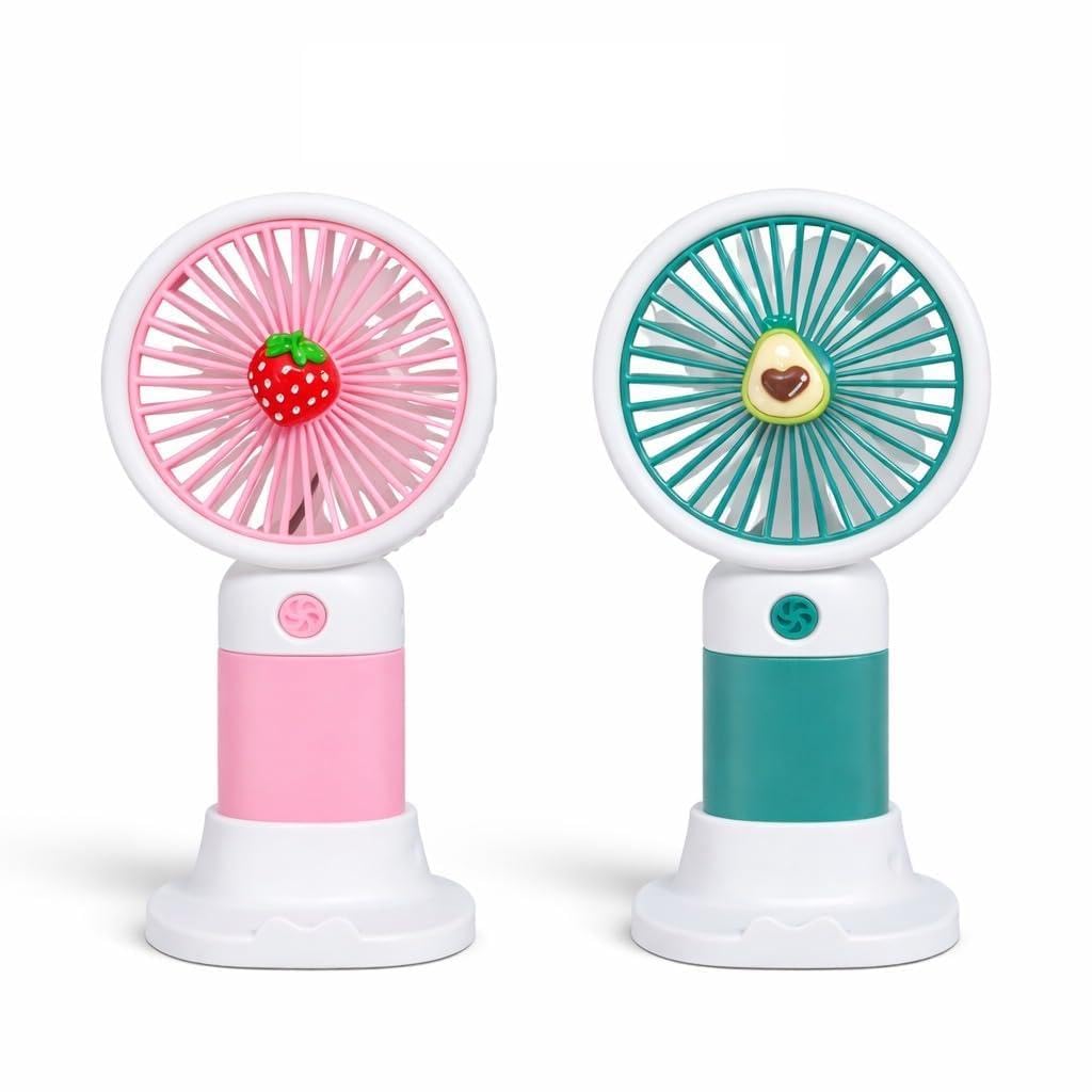 USB Rechargeable Mini Hand Fan with Desktop Stand | Portable Personal Cooling Fan | 3 Speed Quiet Fan for Home, Office, Travel, Camping & Kids | Cute Fruit Design-image-41