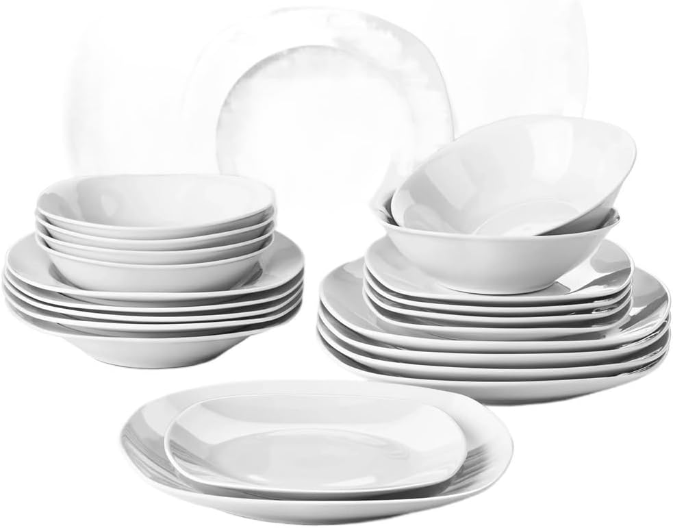 48 White Porcelains Plate Set with Soup Tableware Suitable for Banquet