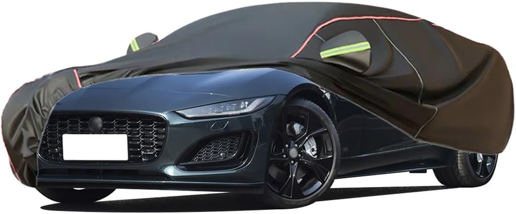 WOLWES Car Cover are Suitable for Jaguar F-Type All-Weather Windproof, Snowproof, Rainproof, UV-Protected and Breathable All-Season Universal with Side Door Zip Oxford Cloth Car Cover (Color : Black