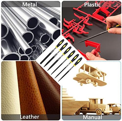KALIM 6Pcs File Set, 6.3in Needle Files, 4mm Diameter Carbon Steel File Kit with Handle, Suitable for Metal, Wood, Glass, Plastic, Leather, Jewelry