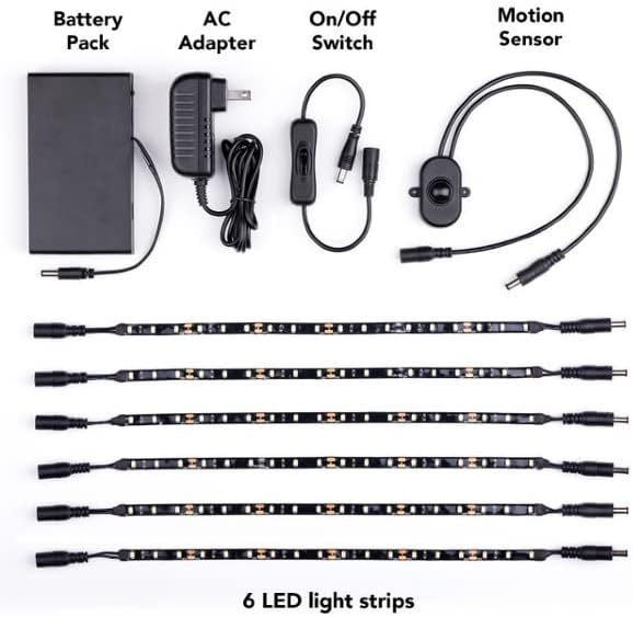 Gun Storage Solutions Gun Safe Light Kits - (6) 12 Inch LED Light Strands + Motion Sensor + Manual Switch + Battery Pack + AC Plug in Adaptor