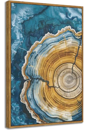 BingruiArt Framed Tree Ring Canvas Wall Art Abstract Wood Wall