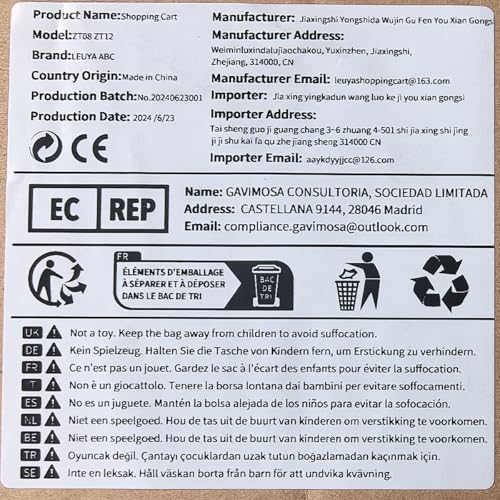 LEUYA ABC Einkaufstrolley, 46 l, Einkaufstrolley, 4 Räder, mit Kühltasche, verstellbare Griffe, Einkaufstrolley, faltbar, leicht, aus Aluminium (blau) – Bild 8