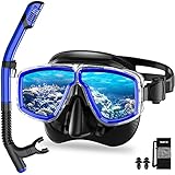 WANFEI Schnorchelset Erwachsene,Schnorcheln Set mit Taucherbrille und Dry Schnorchel für Herren und Damen, Anti-Fog & Anti-Leck aus Gehärtetem Glas Schnorchelmaske für Schnorcheln,Tauchen,Schwimmen