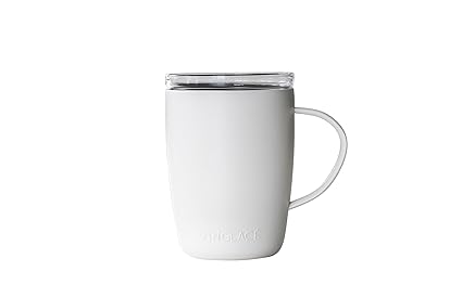 Vinglace Stainless Steel Coffee Mug- Insulated Hot and Cold Beverage Cup with Glass Insert and Lid, 12 oz, White