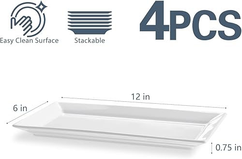 Miniatura 6 de ONEMORE Platos de cerámica para servir de 12 pulgadas, juego de 4  Horno, microondas, lavavajillas, bandejas rectangularesplatos - blanco brillante
