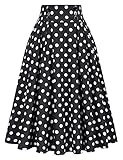 Women's 1950s Retro Skirt Knee Length Swing A-line Skirt Polka Dots (Black Polka Dots,XL)