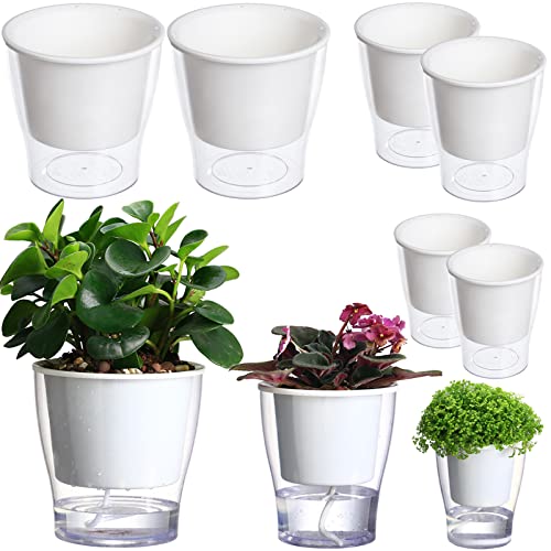 DEELF OUTLET 6 Pack Self Watering Indoor Plant Pots 7"/5"/4.7" - Clear Plastic & African Violet Pots - Orchid and Flower Pots Large, Medium and Small