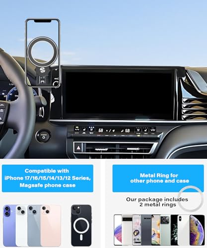 Image of Car Phone Holder for 2025 2026 Toyota Camry 12.3 inch Screen Accessories | MagSafe Strong Magnetic Clip-On Cell Phone Mount, 360 Rotatable Hands-Free Holder, Not Block Air Vents