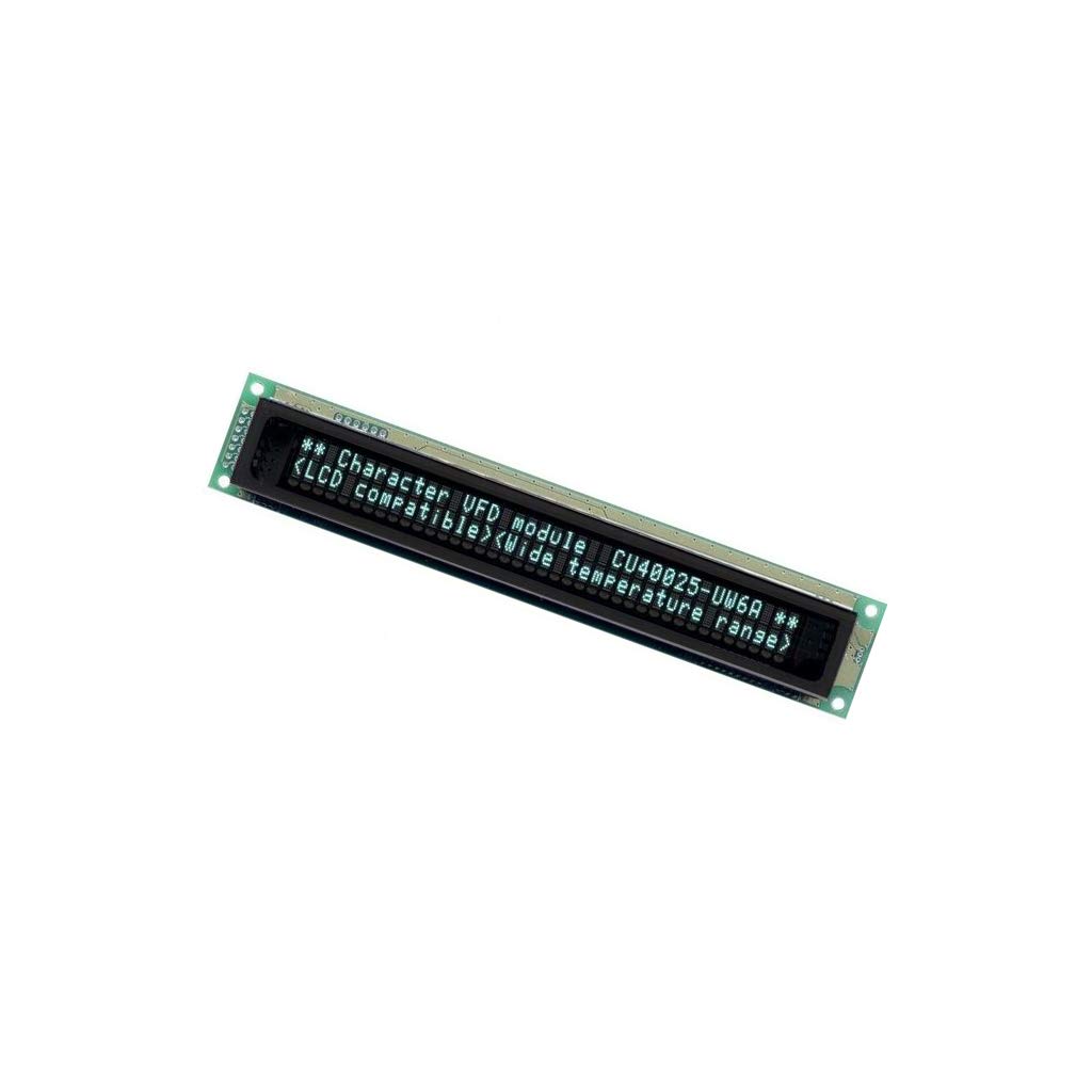 CU40025-UW6J Display: VFD alphanumeric 40x2 Char: 4.7mm 350cd/m2 PIN: 20 NORITAK