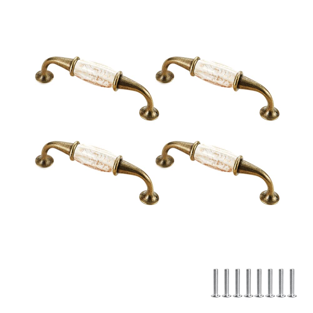SYDARSYN 4 Pieces Vintage Ceramic Cabinet Door Handles Furniture Drawer Handles Cupboard Pulls Handles Kitchen Cabinet Wardrobe Drawers Knobs Bars Handles 96mm