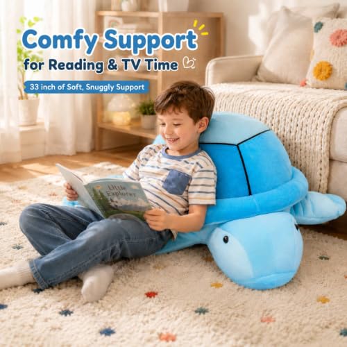 Image of MorisMos 33Inch Giant Blue Sea Turtle Stuffed Animal, Large Turtle Plush Pillow, Soft Ocean Animal Plush Toy for Kids, Big Turtle Plushie for Bed Sofa Room Decor, Birthday Gift