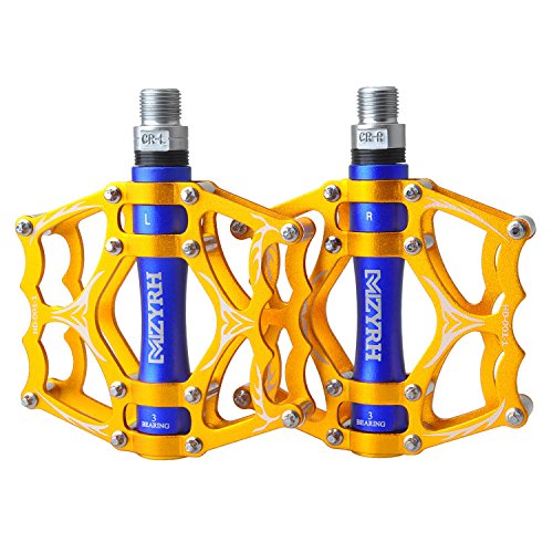 【Jpfashioning】クロスバイクペダル 超軽量 アルミ合金 フラットペダル 耐久性よい 2個セット (ゴールド2)