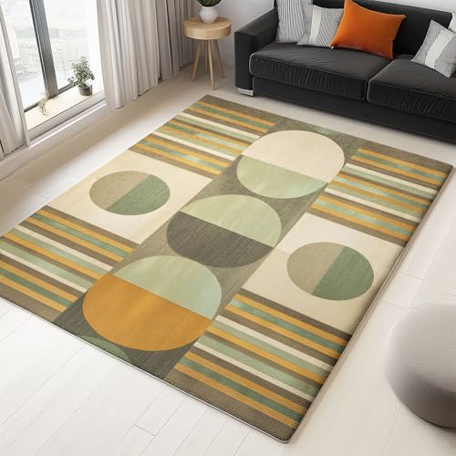 Alfombra Grande de área Antideslizante de TPR Lavables a máquina, Pelo Corto Alfombras Suave Seguro Geométrico Lunares Rayas Retro Tela Regularidad, para familias con niños y Mascotas 90 x 150 cm