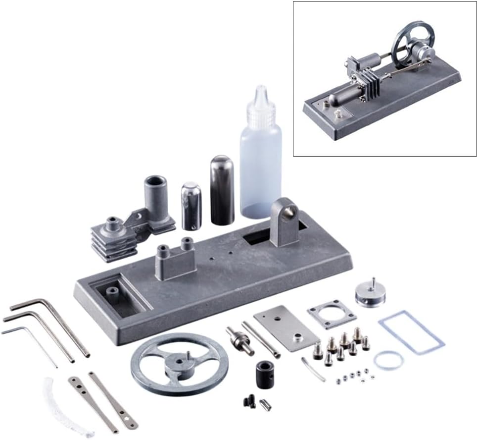 DIY Assembled Steam Engine Model Kit with LED Light for Science Education and Experiment, Full Metal Construction, Aluminum Alloy and Stainless Steel, 16x6x7.45cm