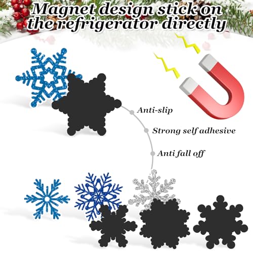 Imanes decorativos de copo de nieve azules y plateados, pack 15 miniatura 3