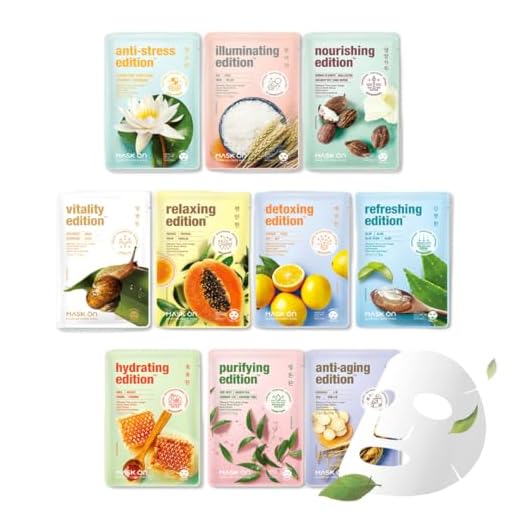 [MASK ON] Mascarilla Facial Coreana (10 EA) - Cuidado diario para una piel impecable, Cuidado diario con 10 Ingredientes Naturales