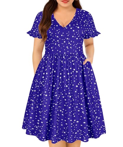 Image of RITERA Plus Size Dresses for Curvy Women Summer Spring Womens Dress V Neck Short Sleeve Casual Dress with Pockets XL-5XL