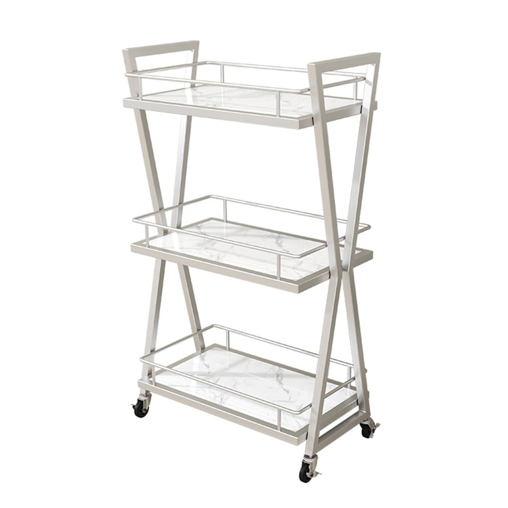 Carrito de maquillaje plateado con ruedas – 3 niveles de metal Spa & ty, organizador de almacenamiento de manicura para profesionales y uso doméstico