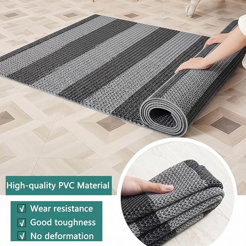 Image of TIB Anti Skid Waterproof PVC Rubber Mat for Bathroom, Floor, Swimming Pool, Shower, Entrance & Rainy Areas | Multipurpose Dual Colour Floor Mat,2x7 Feet,Black & Grey