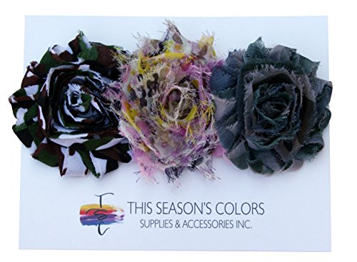 Shabby Chic Flower Hair Clips, Set of Three, Over 20 Colors (One of a Kind: Pink Camouflage Blue Paisley Vintage Brown)