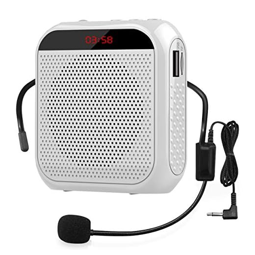 Portable Voice Amplifier with Wired Microphone Headset Rechargeable PA System Speaker Personal Microphone Speech Amplifier Power Amplifiers Loudspeaker for Teachers/Metting/Tour Guide (White)