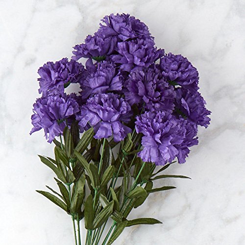 Factory Direct Craft Purple Carnation Silk Flower Bush with 14 Blooms - Fake Floral Bouquet for Floral Arrangements, Memorial Day Cemetery Flowers and Party Decorations (Size: 18