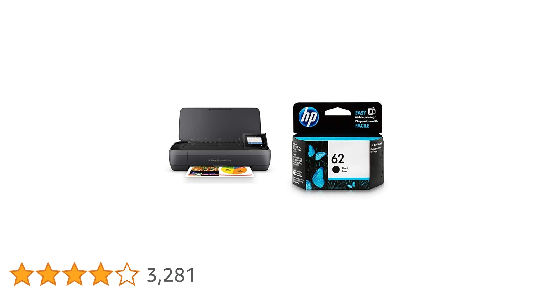 HP OfficeJet 250 All-in-One Mobile Printer with HP 62 Black