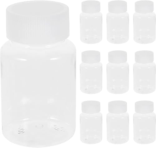 Ciieeo 10 botellas de píldoras transparentes vacías de plástico con tapas, botellas de medicina, contenedor para almacenamiento de píldoras líquidas
