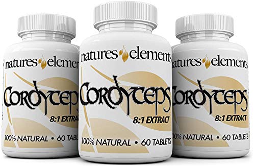 Cordyceps Mushroom (Cordyceps Sinensis) - Pack of 3 - Standardized 8:1 Extract - 7% Cordyceptic Acid - Immune Support and More - 1,000 mg Per Serving - 3 Month Supply