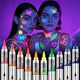 AOOWU Fluorescenti Matite Trucco per Viso e Corpo, 10 Colori Lavabile UV Fluorescente Colorato Neon Kit, Coloranti Naturale e Sicuro, Feste, Trucco Make-up, Halloween, Carnevale