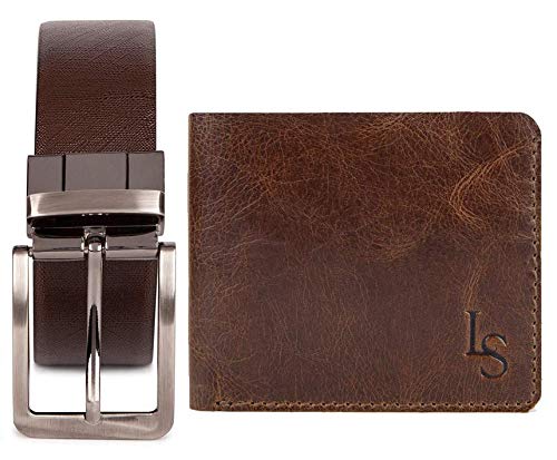 LOUIS STITCH Men’s Leather Wallet and Belt Combo Luxury Collection Rich Leather Brown (Italy_C51)
