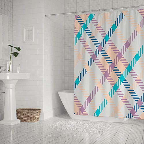 Rideau de douche violet rayé plaid 167x182 cm en polyester imperméable - 3