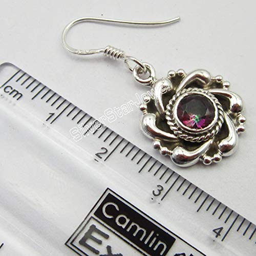 925 Solid Sterling Silver Round Mystic Topaz Earrings 1.3" Fashion Stone3