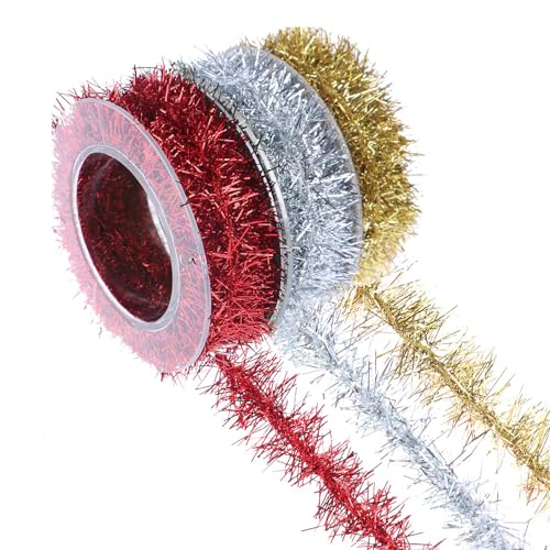 Guirnalda de Oropel, Guirnaldas de Espumillón de Navidad, Guirnalda arbol Navidad, Navidades Decoración Guirnaldas, Cinta de árbol de Navidades de Oropel Fino Brillante para Navideño(3 Colores)